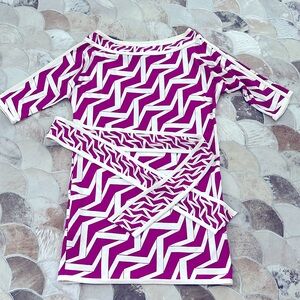 Diane Von Furstenberg Silk Geometric Print Mini Dress Fuschia White Size 6